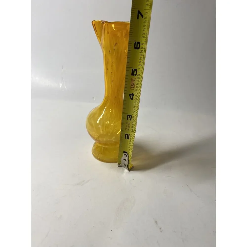 Vintage Orange White Swirl Art Glass Vase Ruffle Rim 6.5 Inch